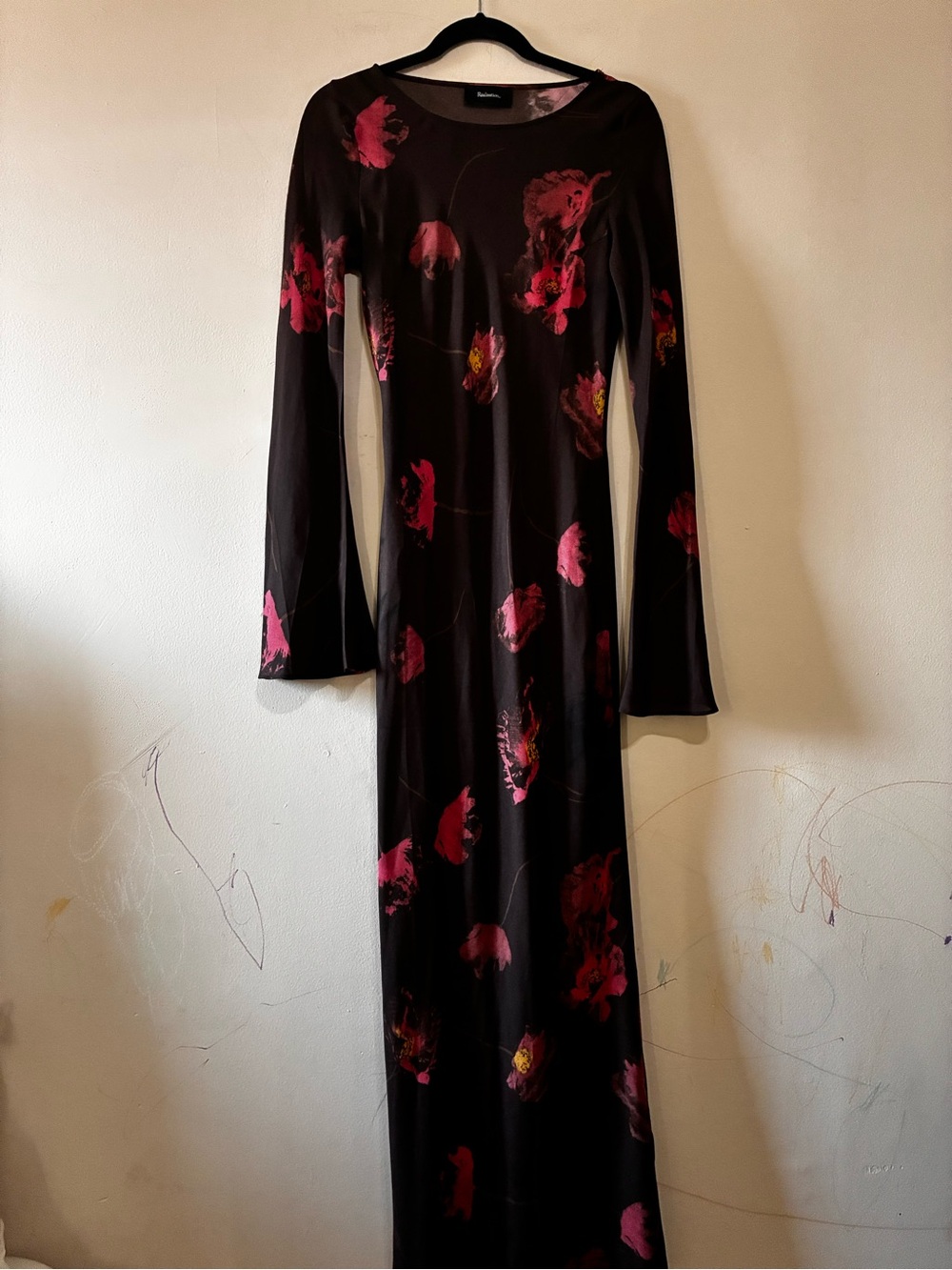 Realisation par Long-Sleeve Floral Maxi Dress with Pink Accents